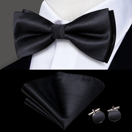 Hi-Tie Brand Silk Pre-tied Men's Bow Tie Hanky Cufflinks Set Bowtie for Male Jacquard Solid Paisley Floral Wedding Business Gift