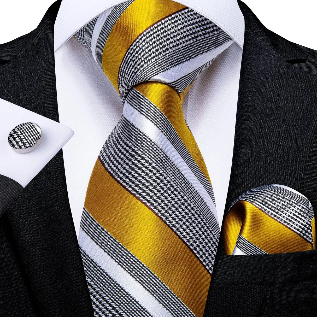 Luxury Blue Striped Polyester Ties for Men 8cm Width Wedding Business Prom Necktie Pocket Square Cufflinks Gift Men Accessories