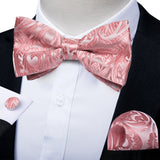 Classic Black Men Bow Ties 100% Silk Bowties Butterfly Pocket Square Cufflinks Set Suit Paisley Gold Pre-Tied Bow Tie DiBanGu