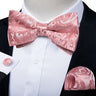 Classic Black Men Bow Ties 100% Silk Bowties Butterfly Pocket Square Cufflinks Set Suit Paisley Gold Pre-Tied Bow Tie DiBanGu