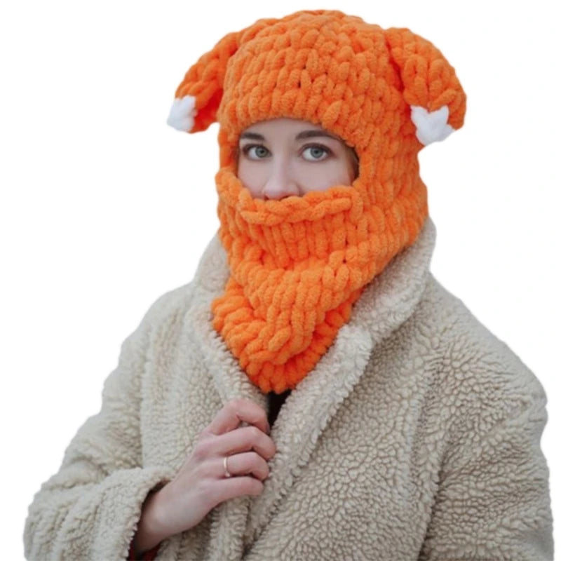 Winter Cartoon Knitting Hat Cute Animal Ear Cosplay Hat Outdoor Sport Hat Woolen Caps Windproof Headwear Balaclava Photo Props