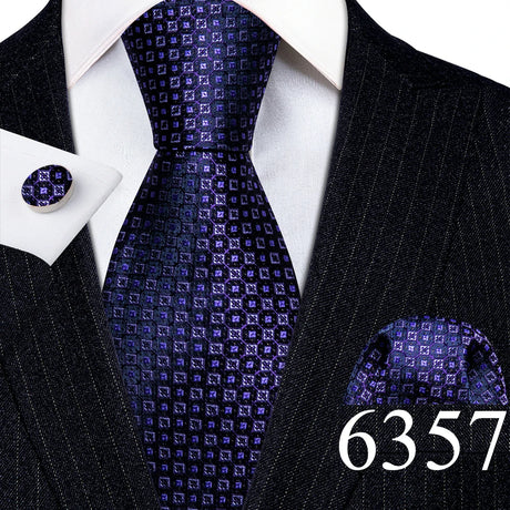 Novelty Teal Dots Tie For Men Fashion Trend Neck-Tie Woven Pocket Square Cufflinks Set Party Business Designer Barry.Wang FA-635