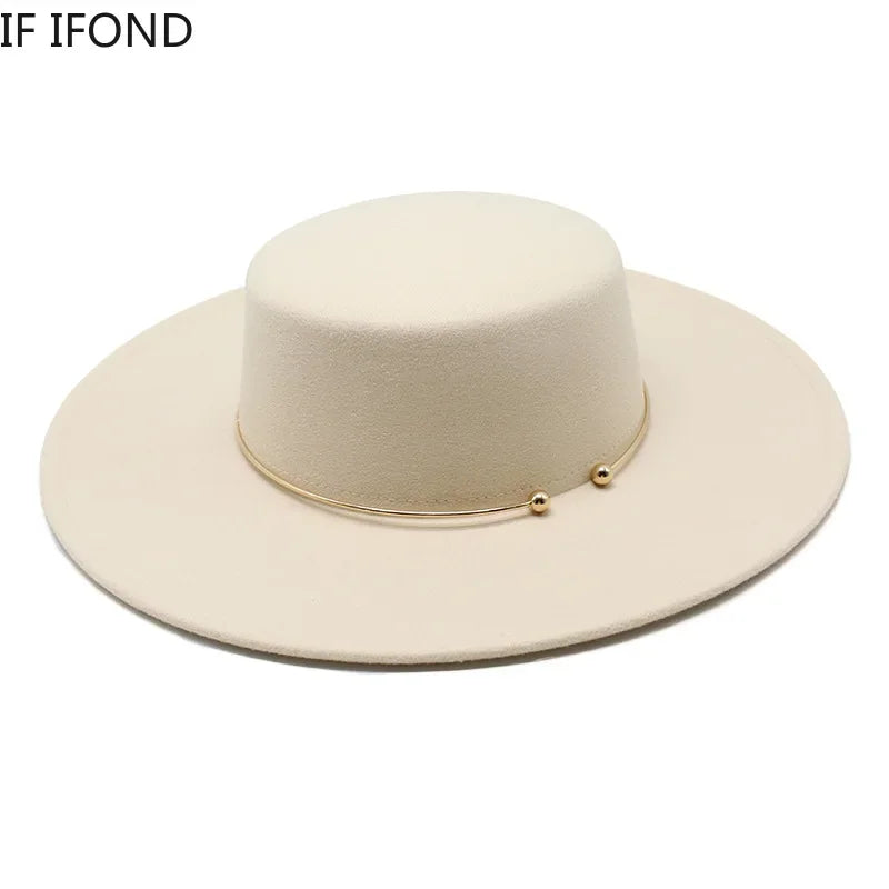 French Style 10CM Wide Brim Derby Top Hat Socialite Wind Hepburn Wind Wool Felt Fedoras Hat Elegant Wedding Dress Hat