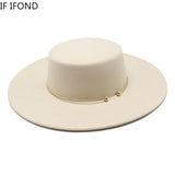 French Style 10CM Wide Brim Derby Top Hat Socialite Wind Hepburn Wind Wool Felt Fedoras Hat Elegant Wedding Dress Hat