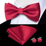 Hi-Tie Striped Black Red Mens Bow Tie Hankerchief Cufflink Pre-tied Silk Butterfly Knot Bowtie for Male Business Party Wholesale