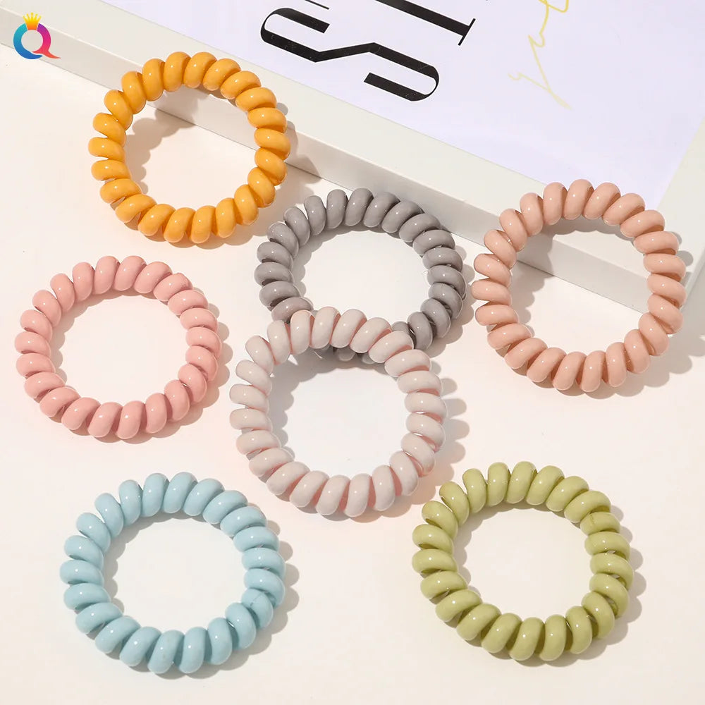 High Elasticity Telephone Coil Hairbands Women Spiral Hair Ties Girls Hair Rings Rope Solid Color Hair Accessories Gum Scrunchy