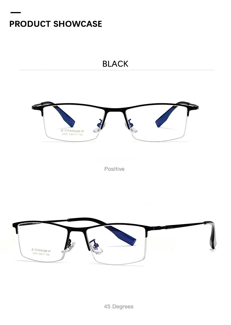 2023 New Titanium Half Frame Glasses Business Square Eyeglass Frames Myopia Hyperopia Prescription Eyeglasses Eyewear