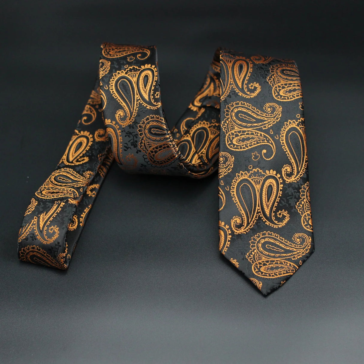 Luxury 7CM Mens Necktie Paisley Ties For Man Groomsman Jacquard Woven Gold Orange Color Neck Tie Business Party