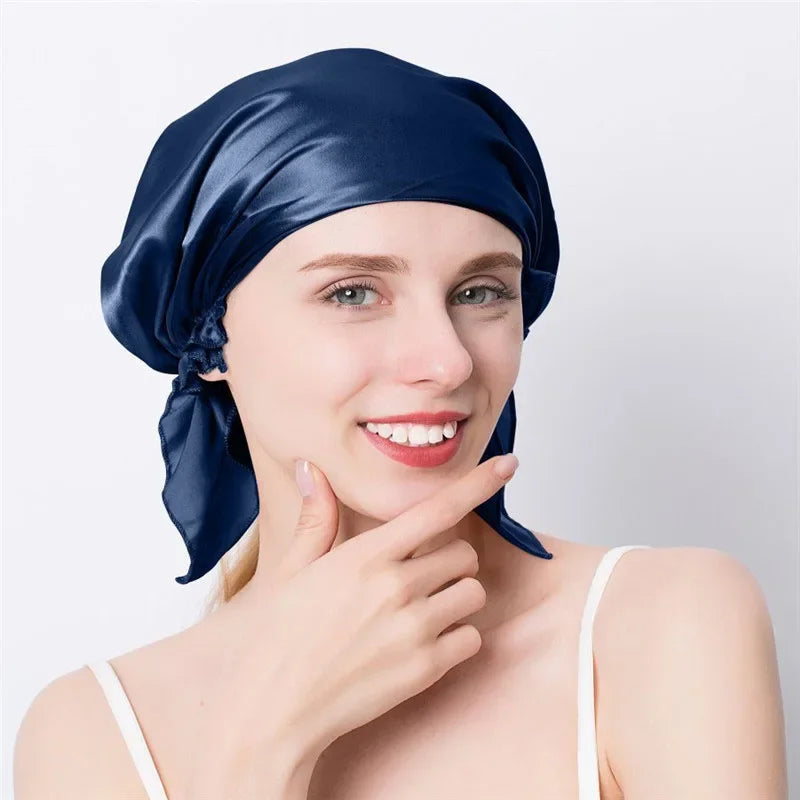 100% Natural Mulberry Silk Sleeping Cap Silk Shower Cap Nightcap Housework Cooking Hair Care Bonnet Protector Hair Accessories
