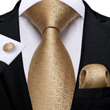 Hi-Tie Designer Gold Solid Silk Wedding Tie For Men Handky Cufflink Gift Men Necktie Fashion Business Party Dropshiping