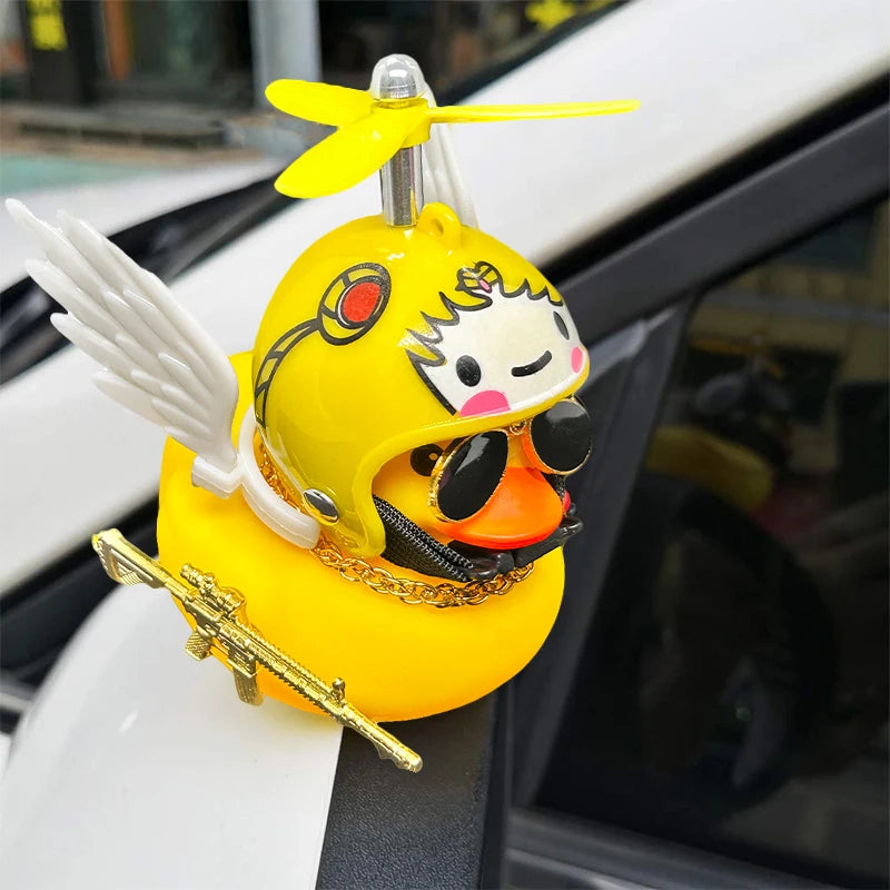 Car Duck Auto Interior Decoration Car Ornaments Rubber Duck With Helmet Bicycle Road Bike Motor Kids Toy Bike Accessories