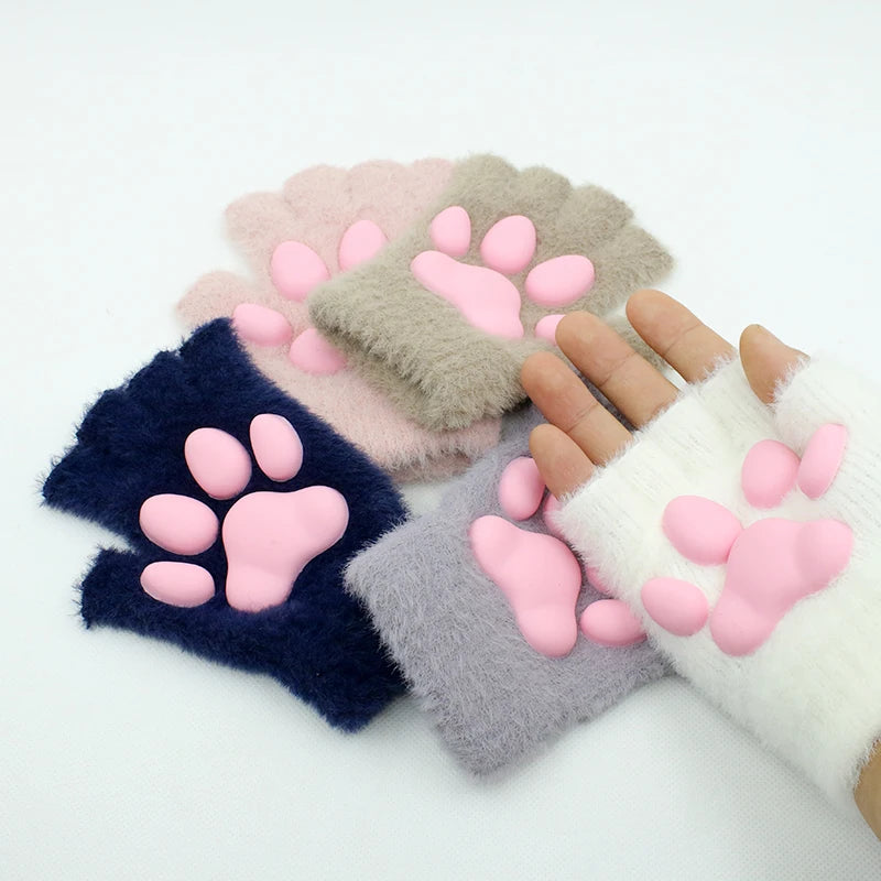 Fashion Silicone Cat Claw Gloves Fingerless Plush 3D Toes Cat Paw Hand Sleeves Knitted Kitten Mittens Lolita Cosplay Supplies