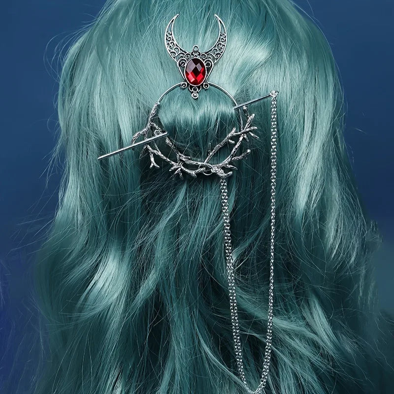 New Exquisite Fashion Retro Viking Witch Cane Crescent Hair Clip Metal Hair Accessories Women'S Jewelry Accessories Wholesale