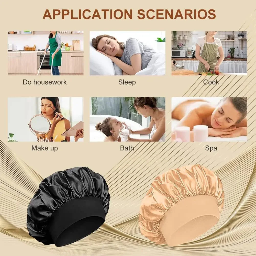 High Elastic Satin Solid Wide-brimmed Sleeping Hat Unisex Head Wrap Elastic Band Cap Hair Care Bonnet Night Sleeping Hat