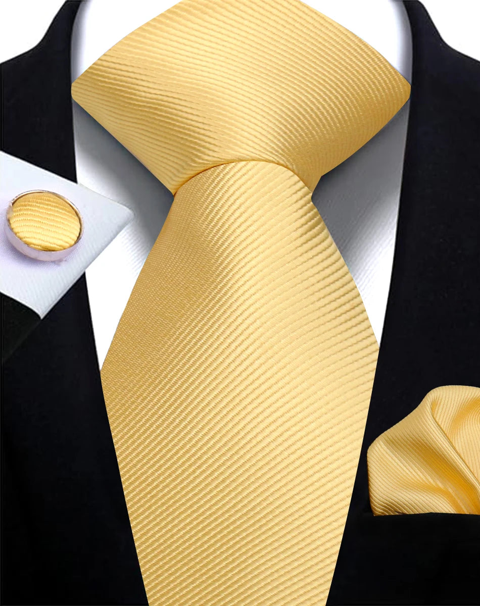 Corbata de marca de moda hecha a mano, sólida, con pañuelo y gemelos, para hombre, corbata, traje, camisa, accesorios de boda, regalos para hombre.