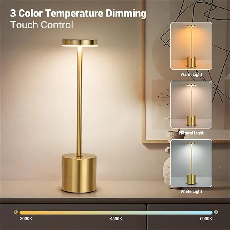 1PC Metal Classic Table Lamp USB Rechargeable Night Light Stepless Dimming Touch 3 Level Bedside Lamp Hotel Bar Decoration