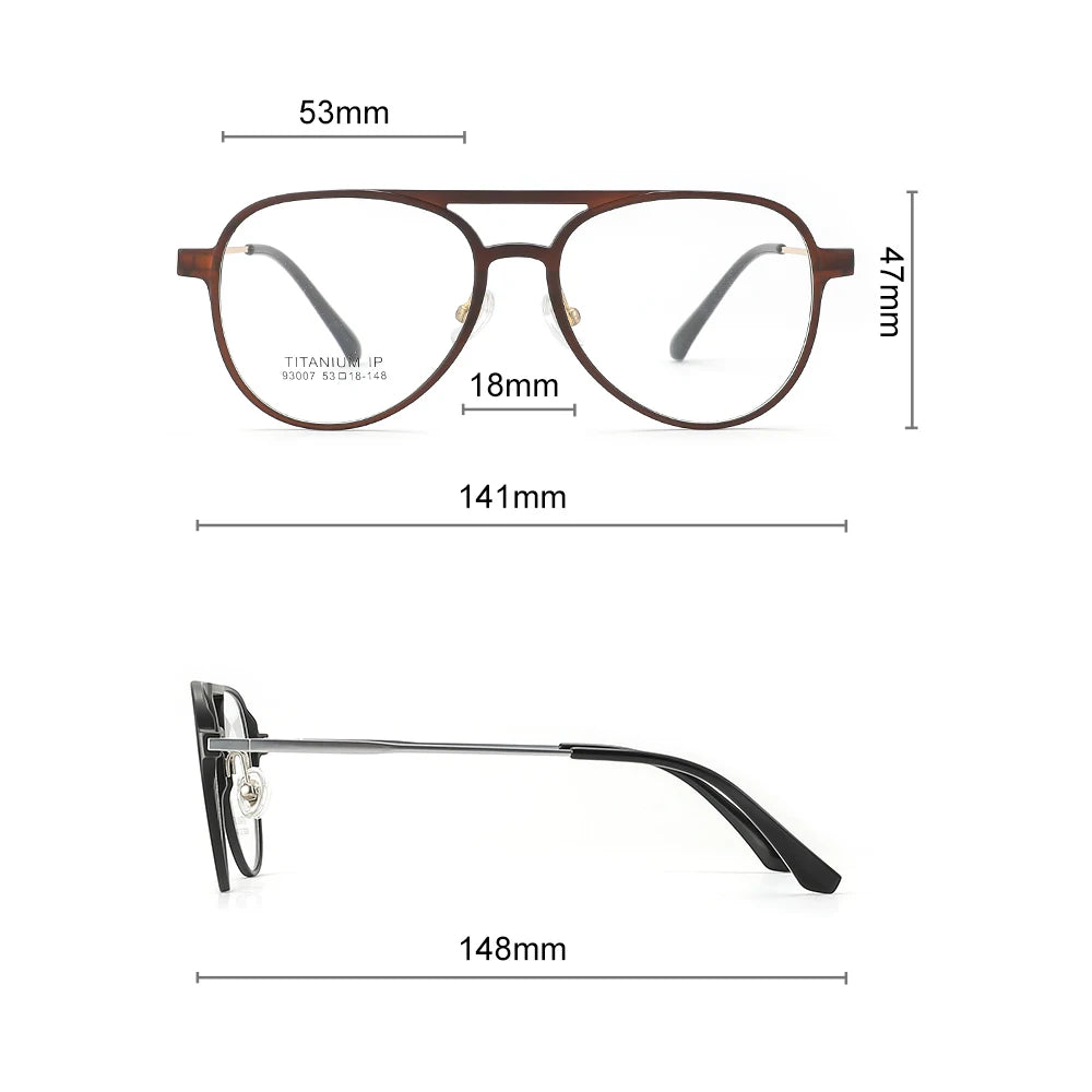 3 In 1 Pure Titanium Women Double Beam Glasses Frame With Polarized Clip On Sunglasses And Night Vision Men Half Rim Eyewear