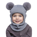 Pompom Baby Winter Hat Scarf One-piece Kids Knitted Beanie Warm Ears Neck Children Bonnet Infant Cap for Girls Boys 1-5Y