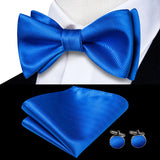 Hi-Tie Silk Mens Self Bow Tie Hanky Cufflinks Set Blue Red Gold Black White Male Jacquard Butterfly Knot Bowtie Wedding Business