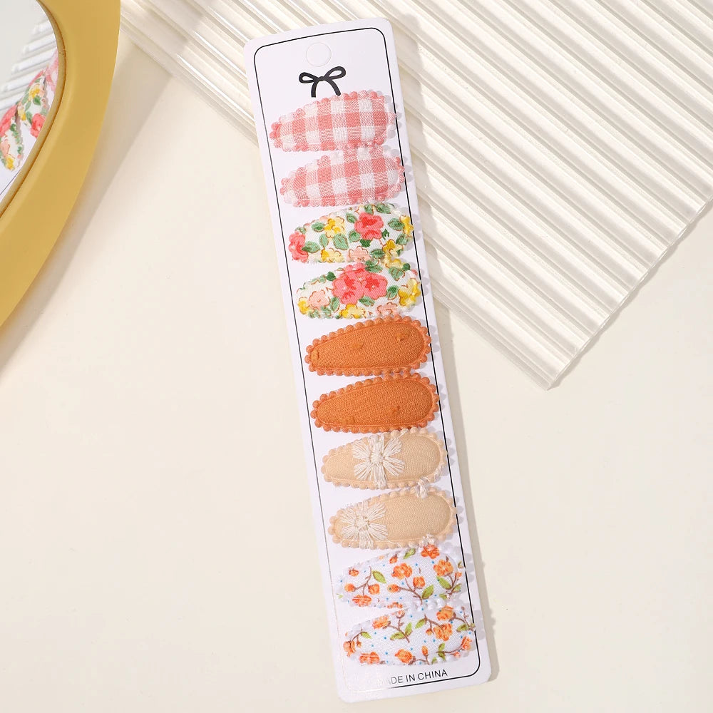 10Pcs/set 2.2'' Printed Embroidery Waterdrop Shape Hair Clips For Cute Girls BB Hairpin Barrettes Headwear Kids Hair Accessories