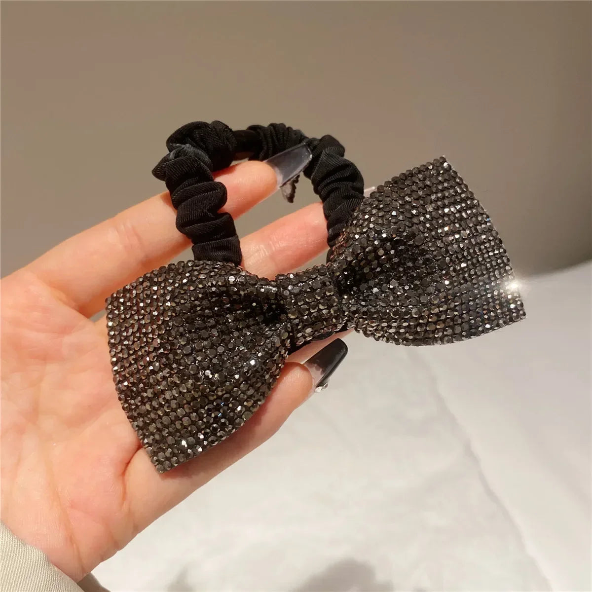 Korean Bow Elastics Hair Ties for Women Girls Shiny Crystal Ponytail Hair Rope Rubber Headbands Hair Accessoriesi-Remiel