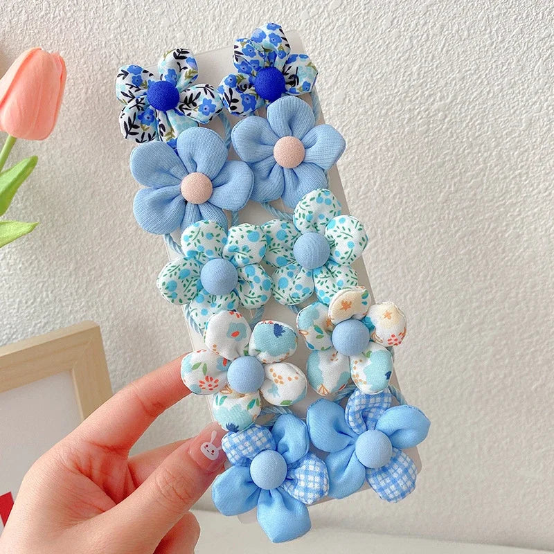 10 Pcs/Set New Baby Girl Cute Colors Flower Hair Bands Ponytail Holder Chilren Soft Scrunchies Rubber Kids Hair Accessories