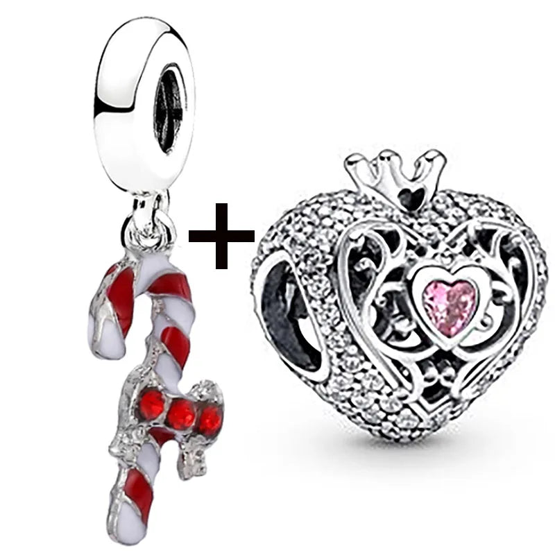 Buipoey 2pcs/lot Christmas Red Cane Gingerbread Man Charm Snowman Santa Beaded Sock Pendant DIY Beacelets jewelry Accessory Gift