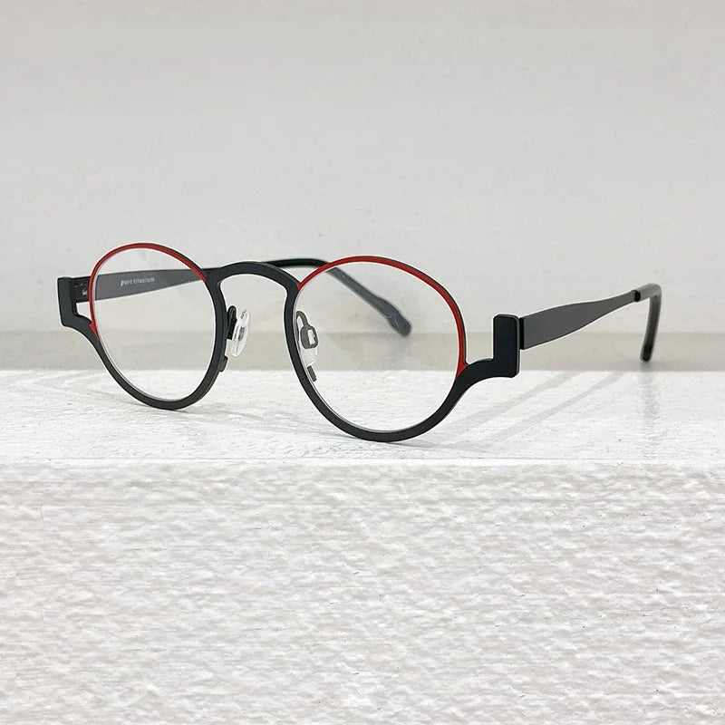 High Quality Japanese Retro Red Patchwork Round Pure Titanium Glasses Frames Men Eyeglasses Women Customizable lenses