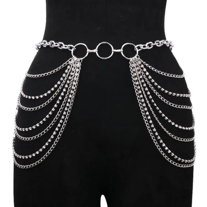 Waist Chain Jewelry Adjustable Harness Belly Chain Multi Layer Tassel Belly Chain Sexy Waist Corset Belt Clothing for Women