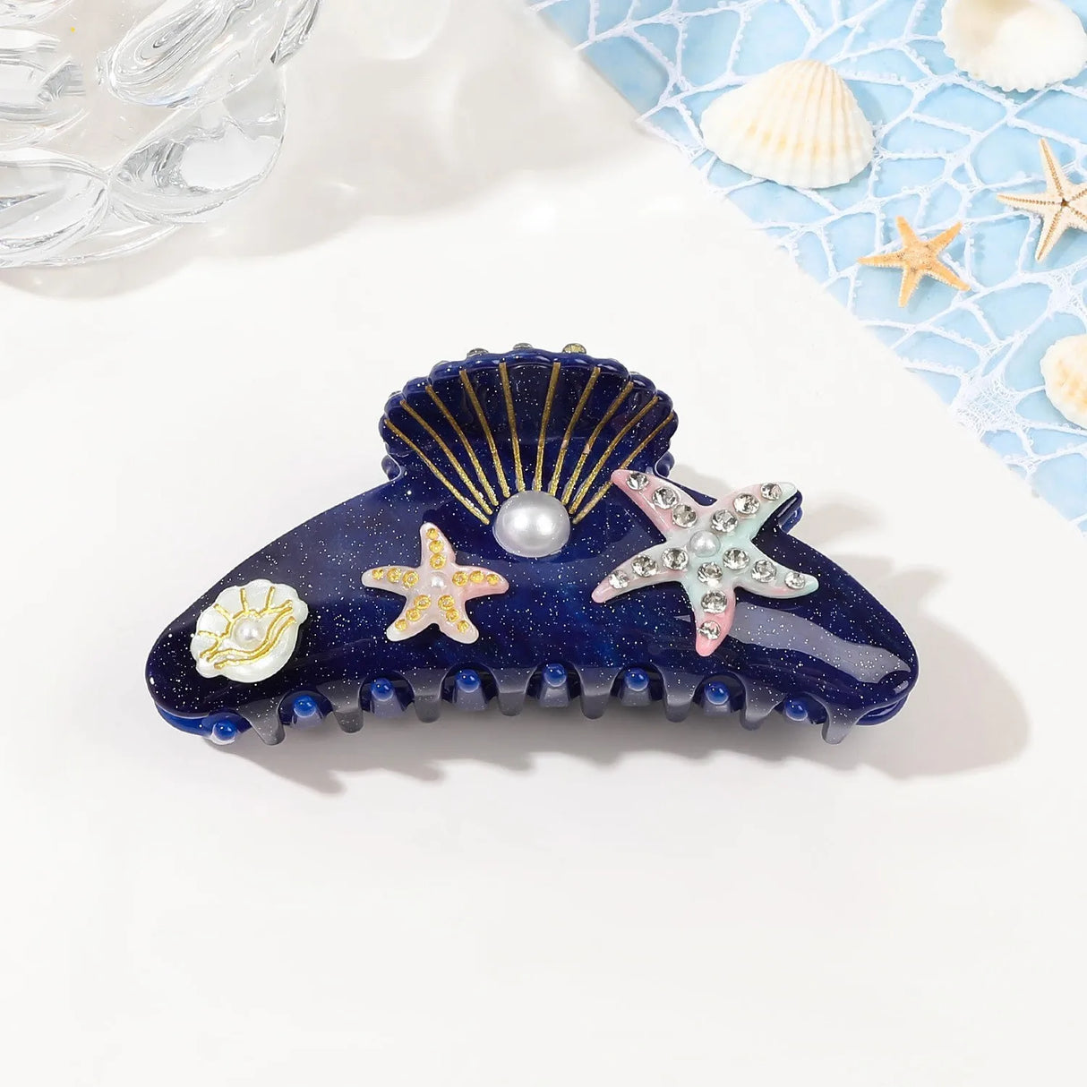 YHJ Starfish Hair Claw for Women Rhinestone Acetate Claw Clip Vacation Jewelry Hair Clip Trendy Claw Clips Hair Accessories