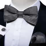 Classic Black Men Bow Ties 100% Silk Bowties Butterfly Pocket Square Cufflinks Set Suit Paisley Gold Pre-Tied Bow Tie DiBanGu