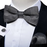 Classic Black Men Bow Ties 100% Silk Bowties Butterfly Pocket Square Cufflinks Set Suit Paisley Gold Pre-Tied Bow Tie DiBanGu