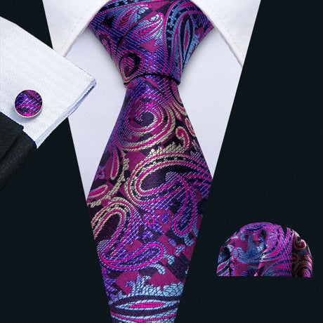 Male Gift Silk Men Tie Set Purple Violet Solid Paisley Striped Wedding Business Tie for Man Necktie Handky Cufflinks Barry.Wang