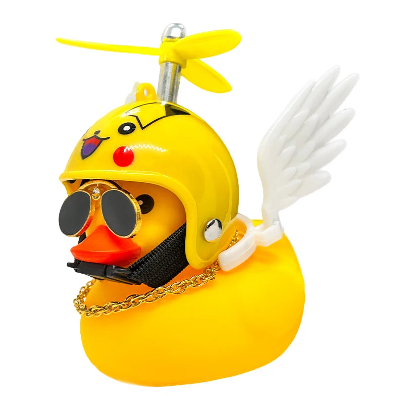 Rubber Duck Toy Car Ornaments Yellow Duck Car Dashboard Decorations Motor Accessories Yellow Duck Ornaments with Helmet for Bike