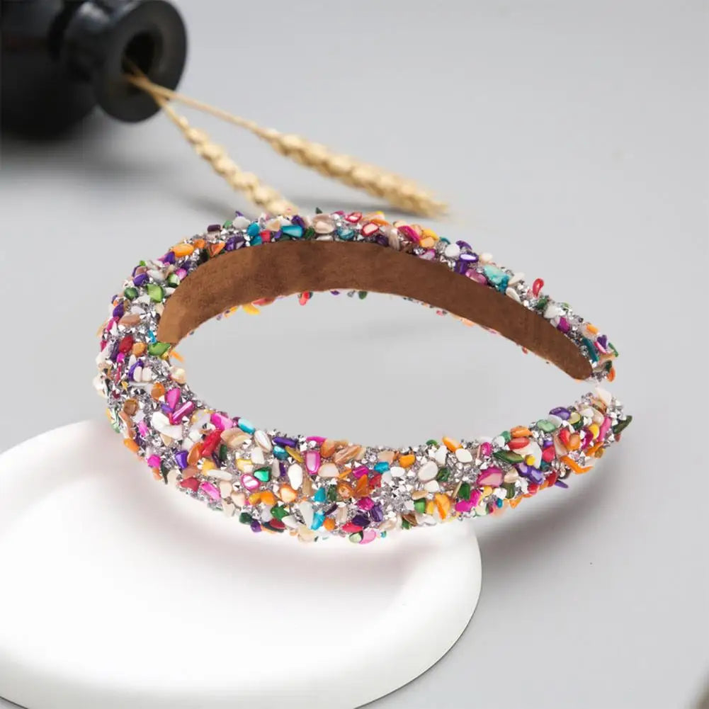 Women Headband Artificial Crystal Embellished Wide Band Headwear Elastic Anti-slip Luxury Fashion Ladies Hair Hoop Accessories 