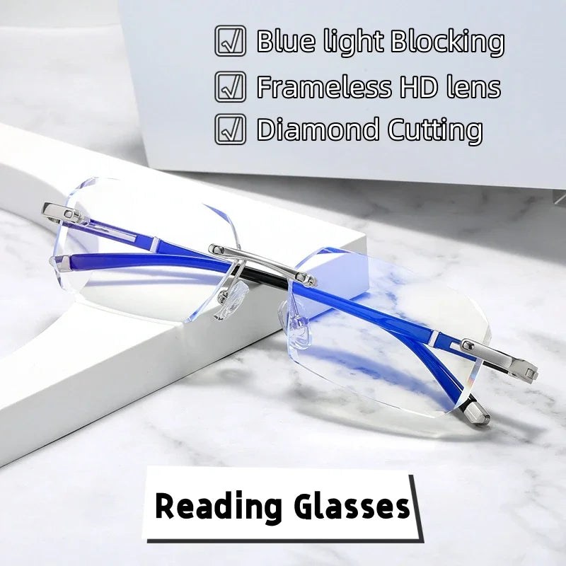 Luxury Blue Light Blocking Reading Glasses Women Men Cutting Frame Presbyopia Eyeglasses HD Lens Farsighted Prescription Eyewear