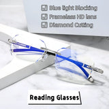Luxury Blue Light Blocking Reading Glasses Women Men Cutting Frame Presbyopia Eyeglasses HD Lens Farsighted Prescription Eyewear