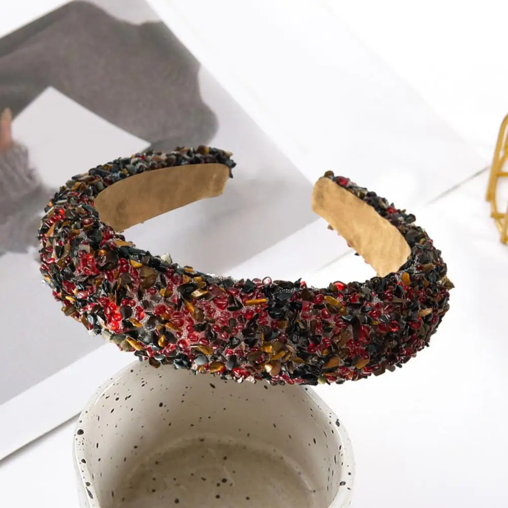 Women Headband Artificial Crystal Embellished Wide Band Headwear Elastic Anti-slip Luxury Fashion Ladies Hair Hoop Accessories 