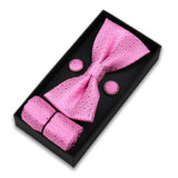 Bowtie Set For Men Gift Box Business Fashion Red Bow Tie Pocket Square Cufflinks Set Bowtie 3pcs For Wedding Hanky Cravatas Neck