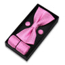 Bowtie Set For Men Gift Box Business Fashion Red Bow Tie Pocket Square Cufflinks Set Bowtie 3pcs For Wedding Hanky Cravatas Neck