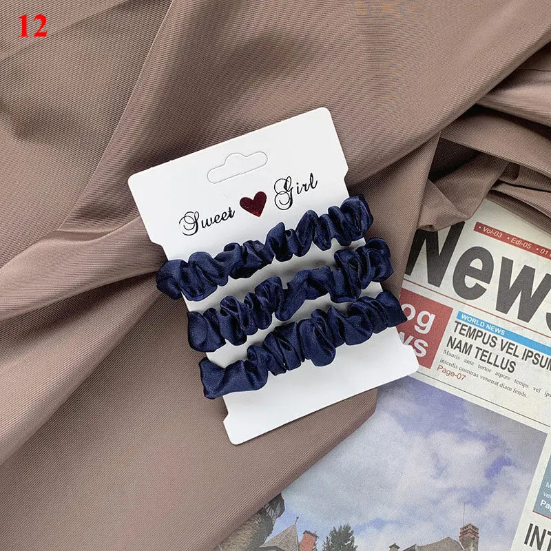 3Pcs/Set Silky Hair Scrunchies Ponytail Holders Elastics Hair Ties For Women Silk Satin Solid Color Hair Rope Hair Accessories