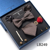 Brand Newest Design Silk Tie Set Handkerchief Pocket Squares Cufflink Bow Tie Clip Necktie Set Bussiness Wedding Suit Gift Box