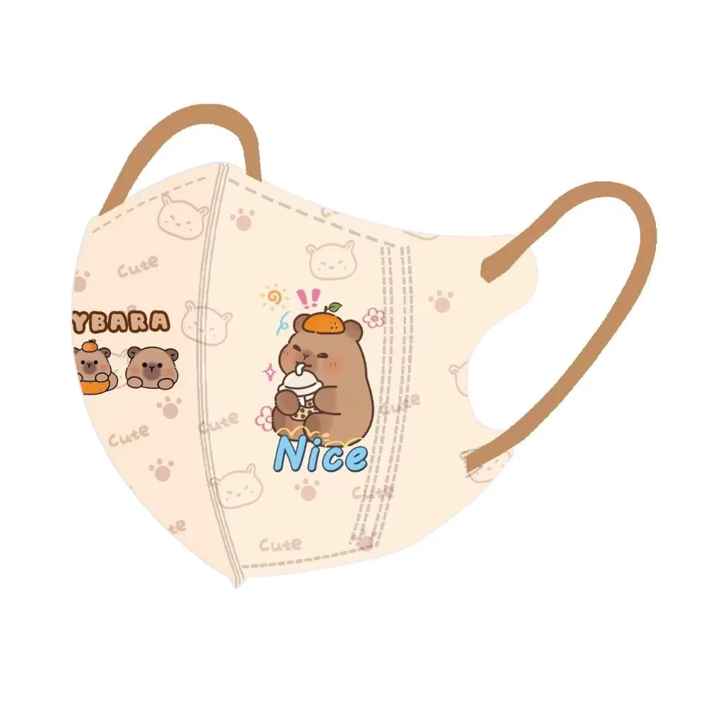 10PCS Cartoon Capybara Children's Mask Ani-uv Outdoor Sunshade Mask Anti Pollen Dustproof Face Veil For 3-12 Years Kids