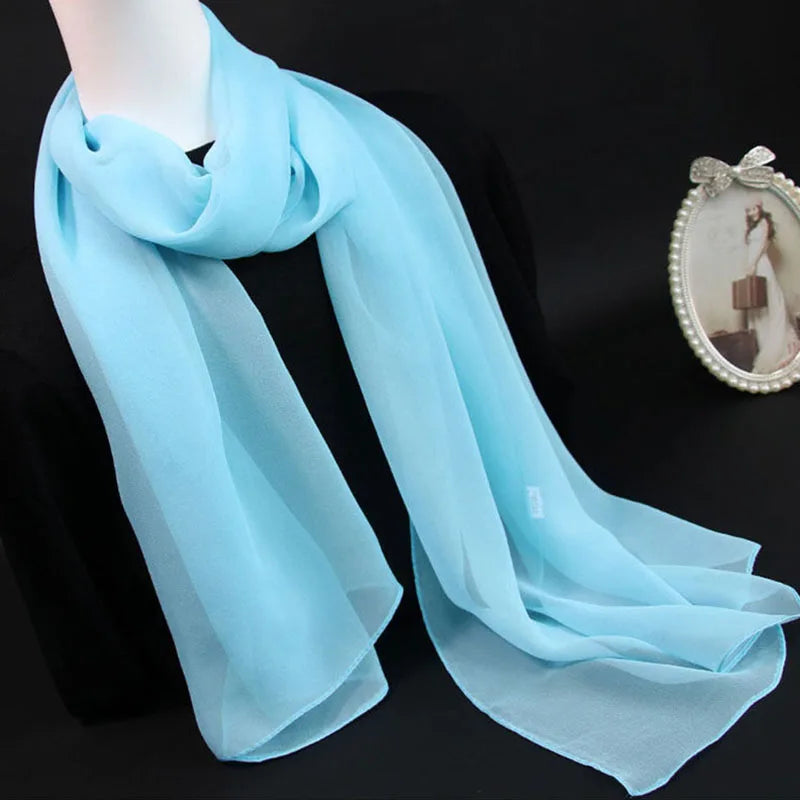 Korean Solid Chiffon Transparent Travel Holiday Beach Towel Women's Silk Scarf Female Summer Thin Long Sunscreen Shawl  V10