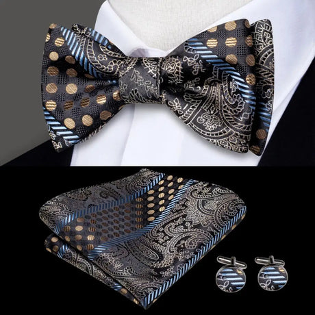 Dropshipping Jacquard Silk Mens Self Bow Tie Hanky Cufflinks Set Male Butterfly Knot Bowtie Wholesale for Male Wedding Business