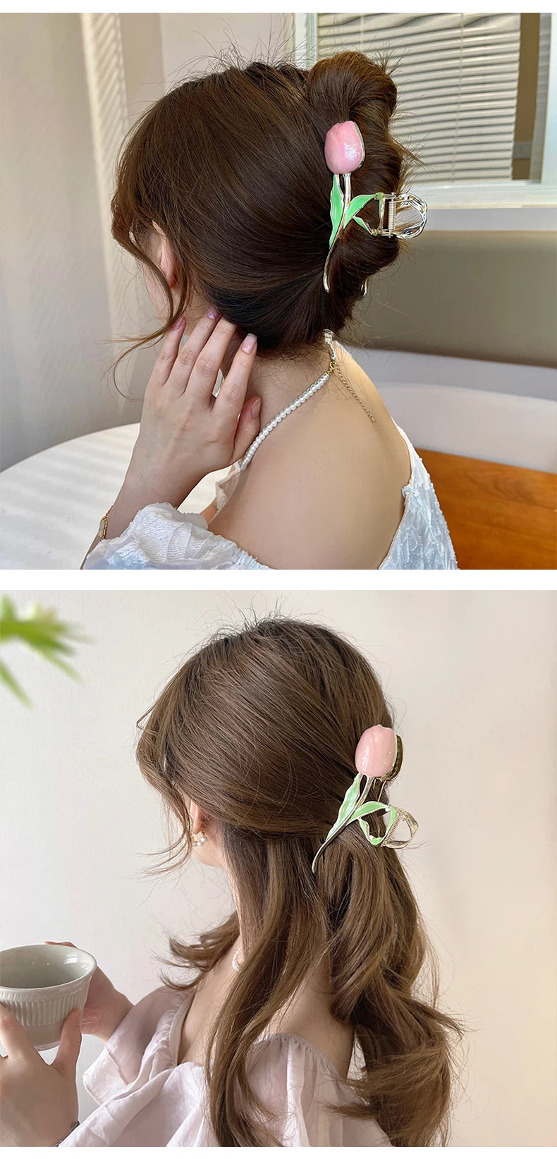New Tulip Hair Claw Flower grace Shark Clip Headdress Vintage Ponytail Claw Clip Trendy sweet HAIR CLIP FOR GIRL Hair Jewelry