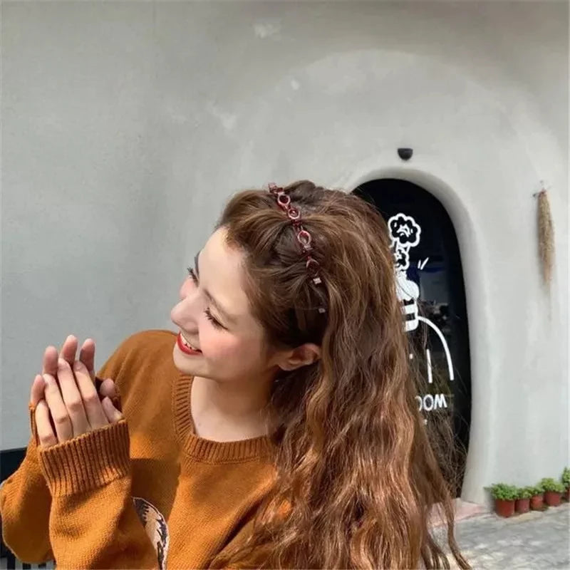 New Double Band Headbands for Women Hairstyle Fashion Non-Slip Hair Bands with Clips  Bezel Hair Hoop Hair Headwear 머리띠