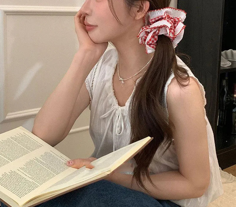 Women Lace Hair Scrunchies Girls Elastic Hair Bands Ponytail Holders Tie Hair Hoop Large Plaid Scrunchy Rubber Bands Headwear