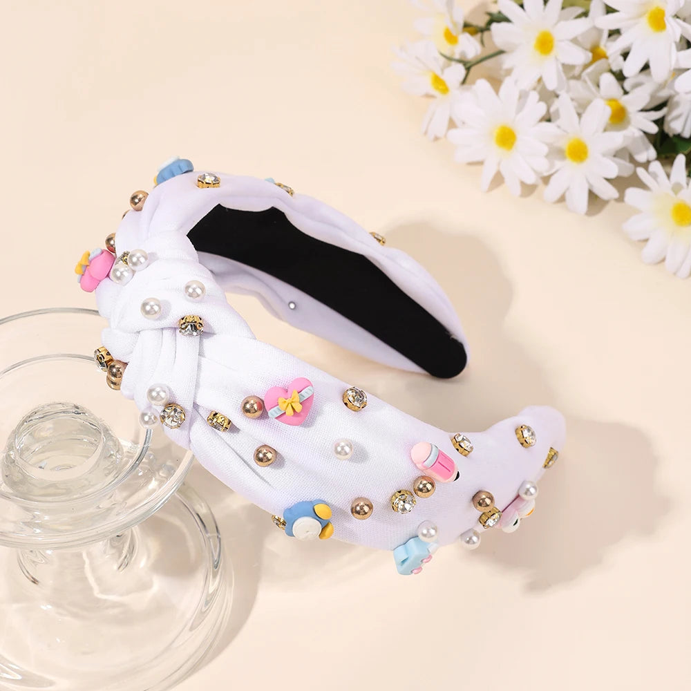 Knotted Wide Headbands Diadem For Back To School Pearls Pencil Hair Bands Kids Head Hoop Girls Children Daily Tiara Accessories