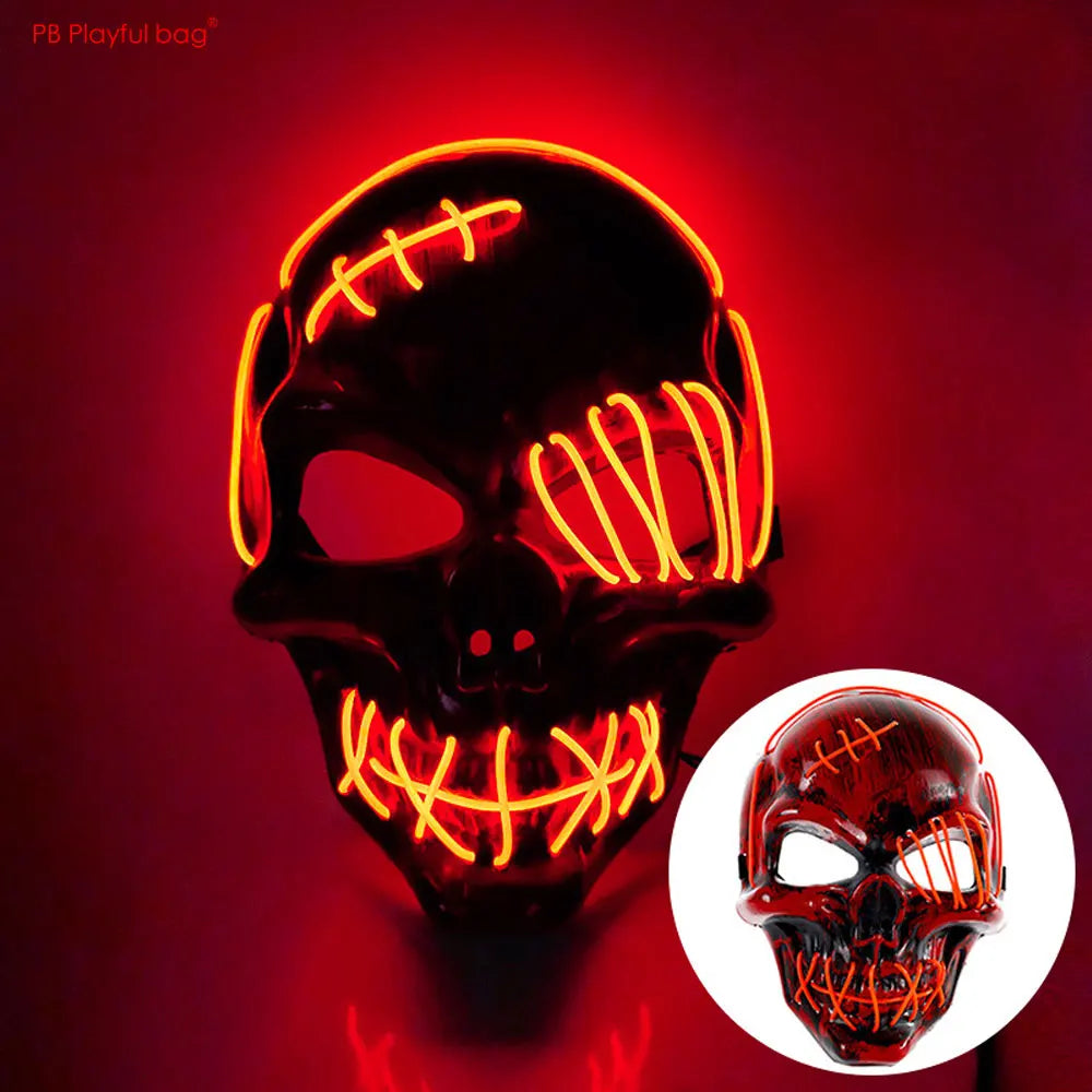 One-Eyed Pirate Skull LED Glow Mask Halloween Party Cosplay Props Prank Toy Cold Light Horror Ghost AC188